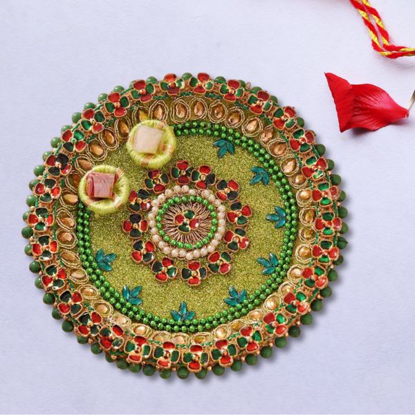 Graceful Green Color Rakhi Puja Thali-5 Inches Pack of 12