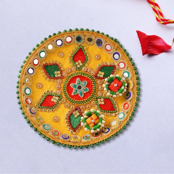 Multicolored Pearl Beads Rakhi Puja Thali-8 Inches Pack of 12