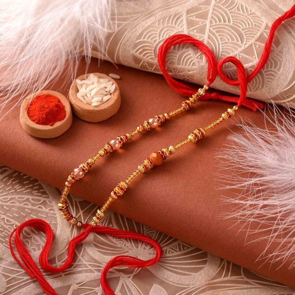 Shimmering Stone and Bead Rakhis Set Of 2 – 12 Pcs Pack