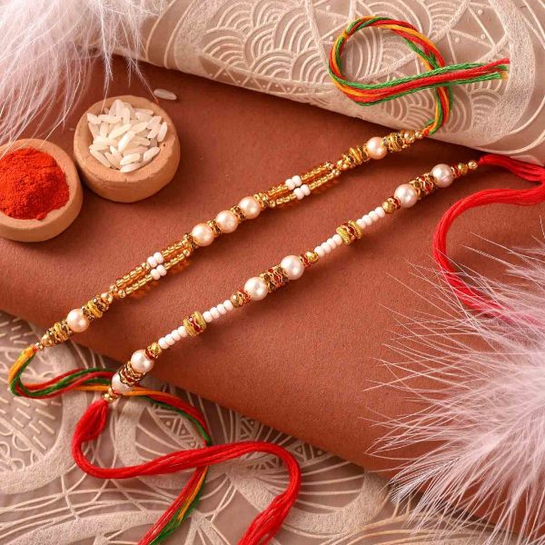 Sophisticated Gemstone & Bead Rakhis Set Of 2 – 12 Pcs Pack