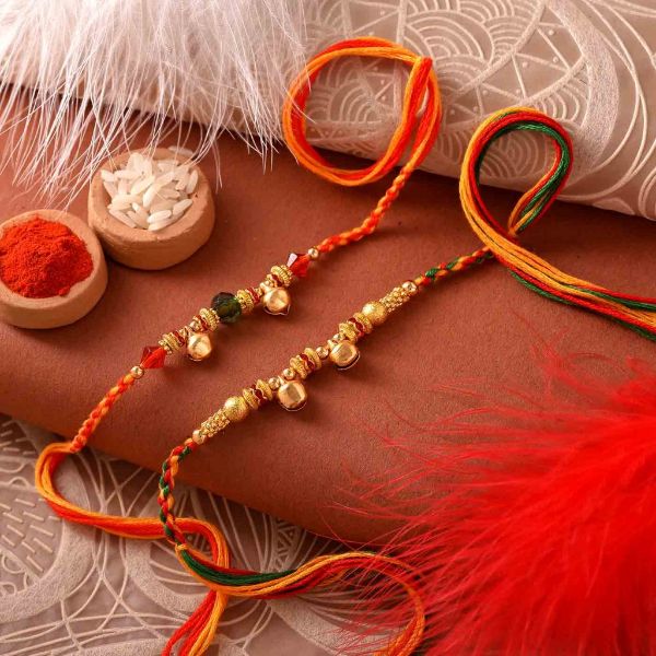 Sparkling Ghungroos and Bead Rakhis Set Of 2 – 12 Pcs Pack