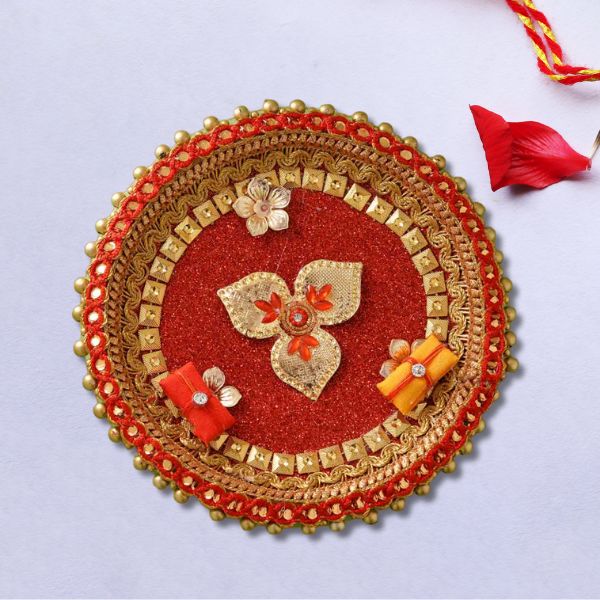 Stunning Dazzling Floral Pattern Rakhi Puja Thali-5 Inches Pack of 12