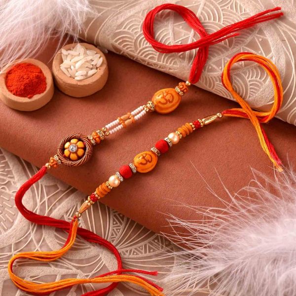 Stylish Wooden Beads and Pearl Rakhis Set Of 2 – 12 Pcs Pack