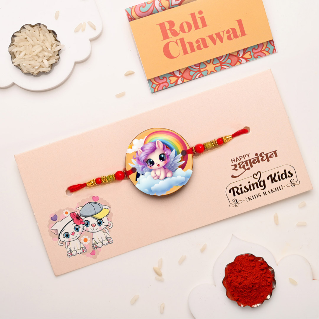 Cute Unicorn Printed MDF Rakhi For Kids – 12 Pcs